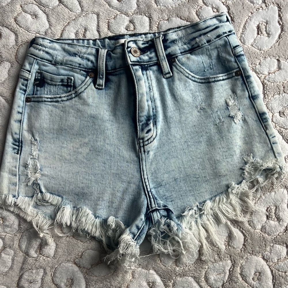 Kancan Distressed Light Blue Denim Shorts